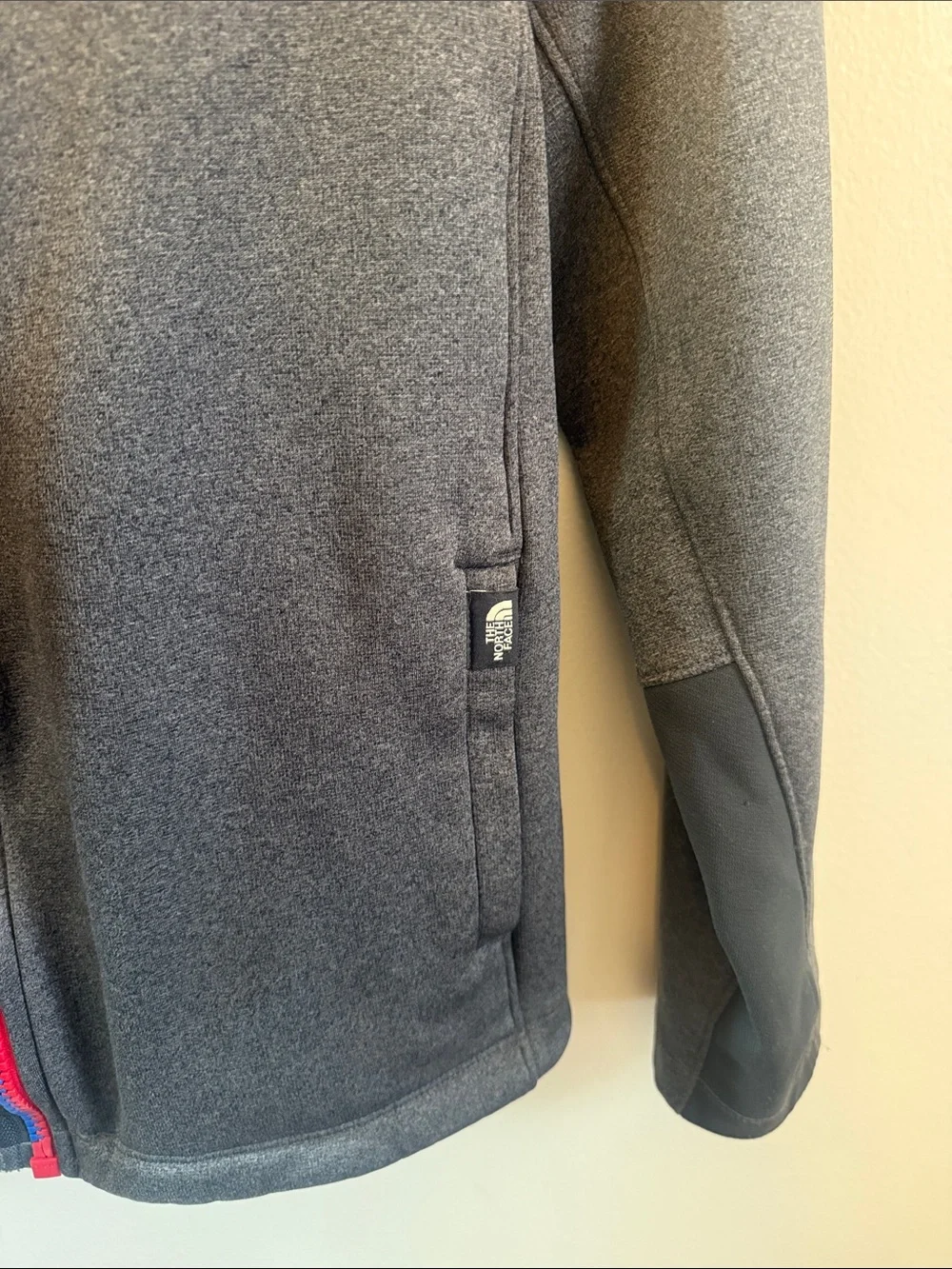 The North Face Mens' Gray Hooded Jacket with Red Logo